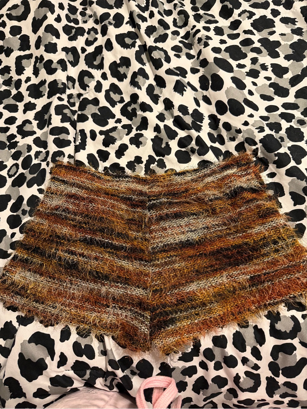 SHEIN Fuzzy High-Waist Striped Knit Shorts - Brown Multi